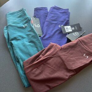 Vibrant Women's Leggings Set - Teal, Purple, and Maroon